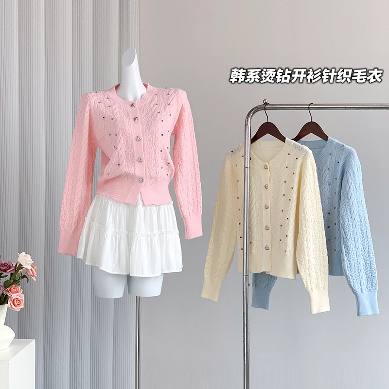 

Маленькие мужские трикотажные изделия с инкрустацией бриллиантами, осенне-зимняя корейская версия, тонкая высокая талия, короткие длинные завитки жареного теста