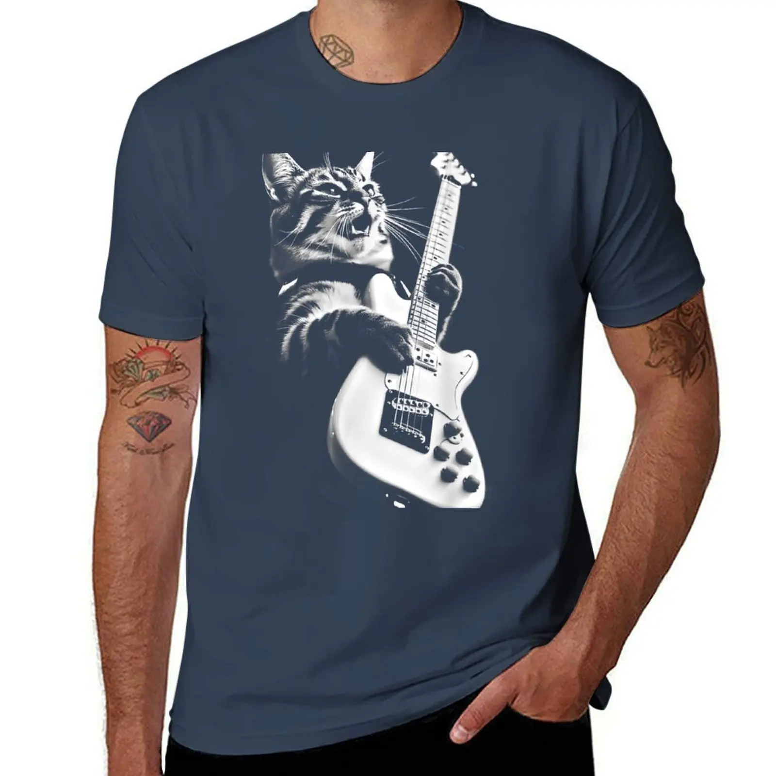 Rock Cat Playing Guitar - Funny Guitar Cat T-Shirt t shirt men 100% cotton luxury brand t shirts for man graphic vintage T-Shirt