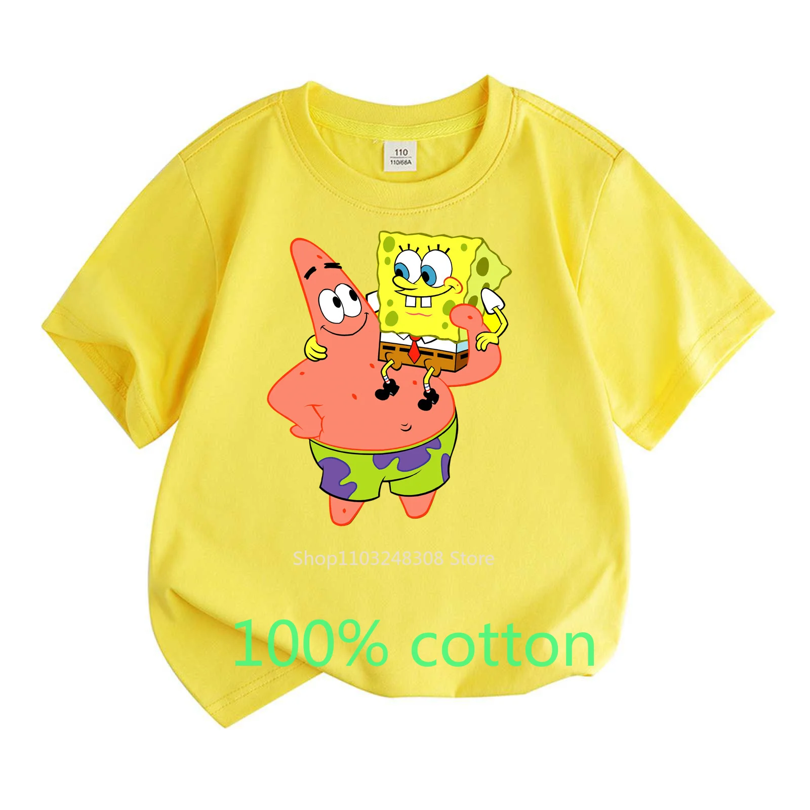 SpongeBob en Patrick 100% Katoenen T-shirt Zomer Kinderkleding Kids Tops Peuter Ronde Hals Korte mouwen Cartoon Shirt Top