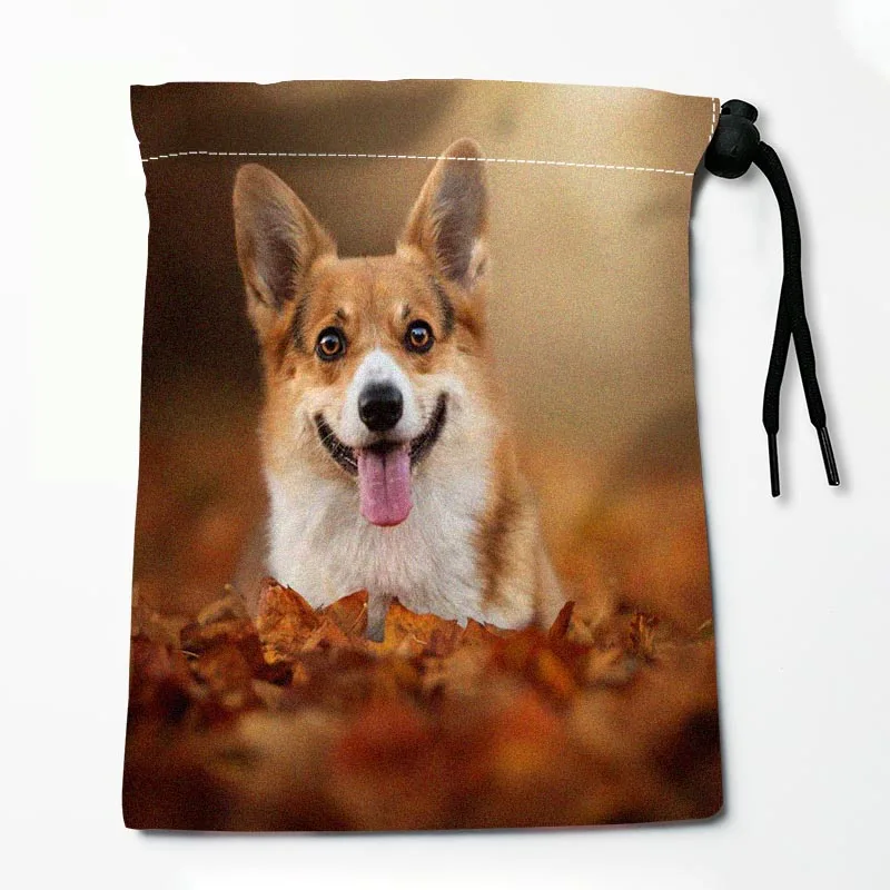 Corgi Drawstring Bags Festive Accessories 25X32CM Peach Skin Fabric Resuable Storage Clothes Bag Tarot Bag