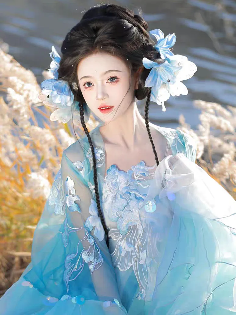 

Summer Chest-Length Hanfu Tang Style Heavy Embroidery Super Fairy Long Sleeve Gradient Spring Summer Fairy Style Hezi Princess