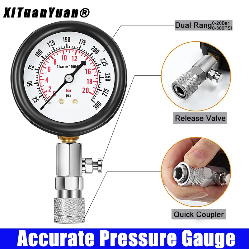 Gasoline Engine Compression Tester Kit, G326 Professional Cylinder Pressure Gauge for Petrol Gas Motor Auto Tool Set (0-300PSI)