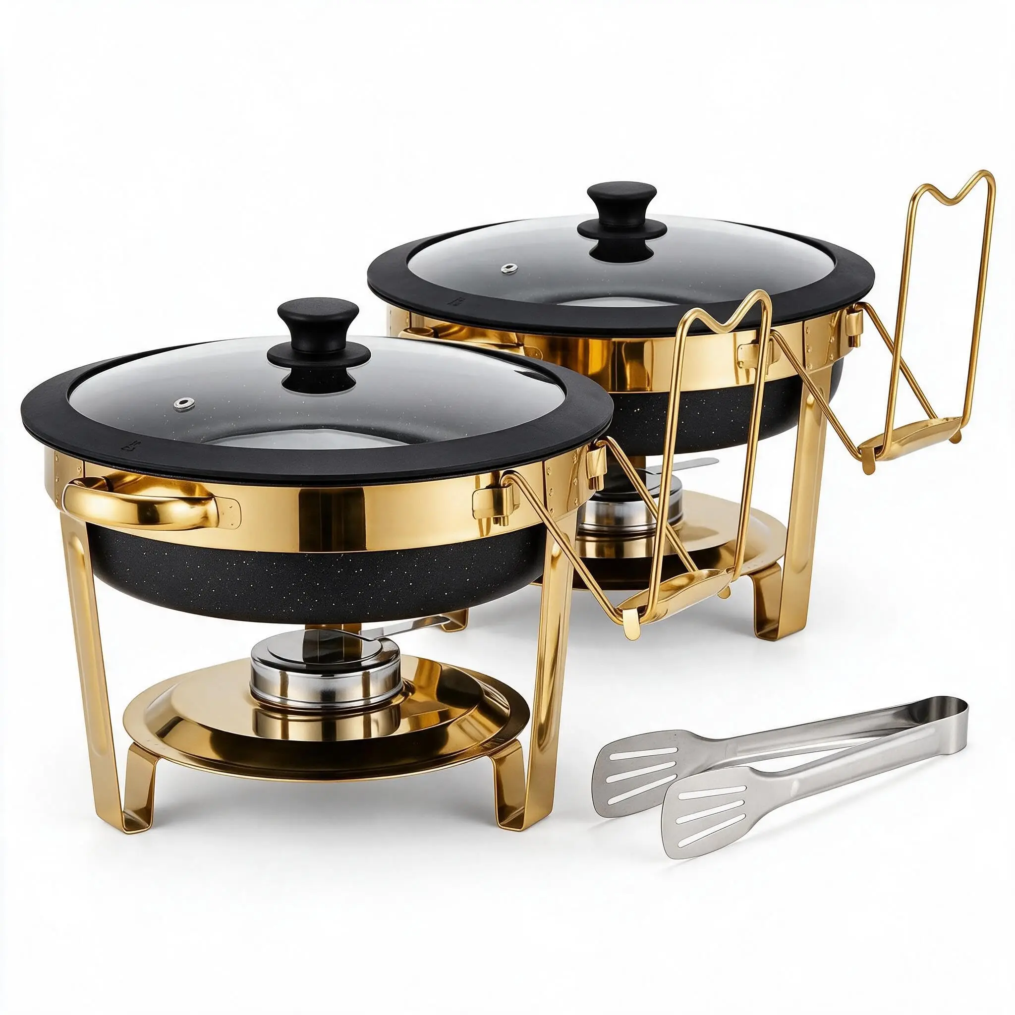 2/4/6-Pack 6QT Black Maifanite-Coated Stainless Steel Chafing Dishes with Glass Lid, Water Pan & Fuel Holder – Commercial Food Warmers for Buffet, Catering, Wedding, Hotel & Restaurant