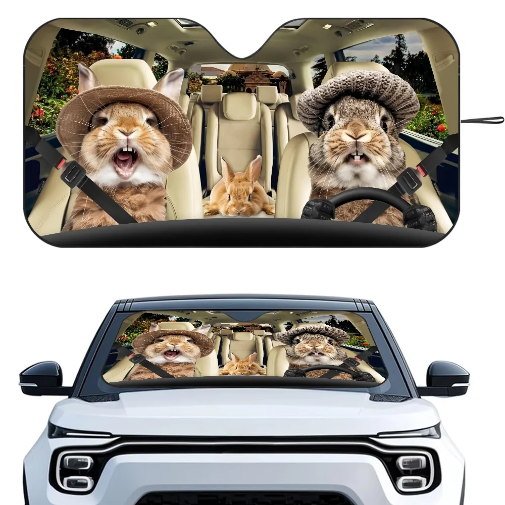 

Farmhouse Rabbit Car SunSha Heat-insulating Aluminum Film Windshield Sunshas UV Rays Blocks Car Sun Visor Protector