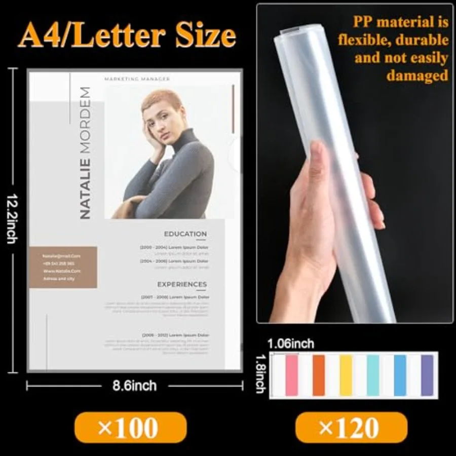 Confezione da 100 cartelle di documenti in plastica trasparente cartelle di file 12,2 x 8,6 formato lettera americana A4 tipo L buste di carta tasca per progetti sicura con spirito