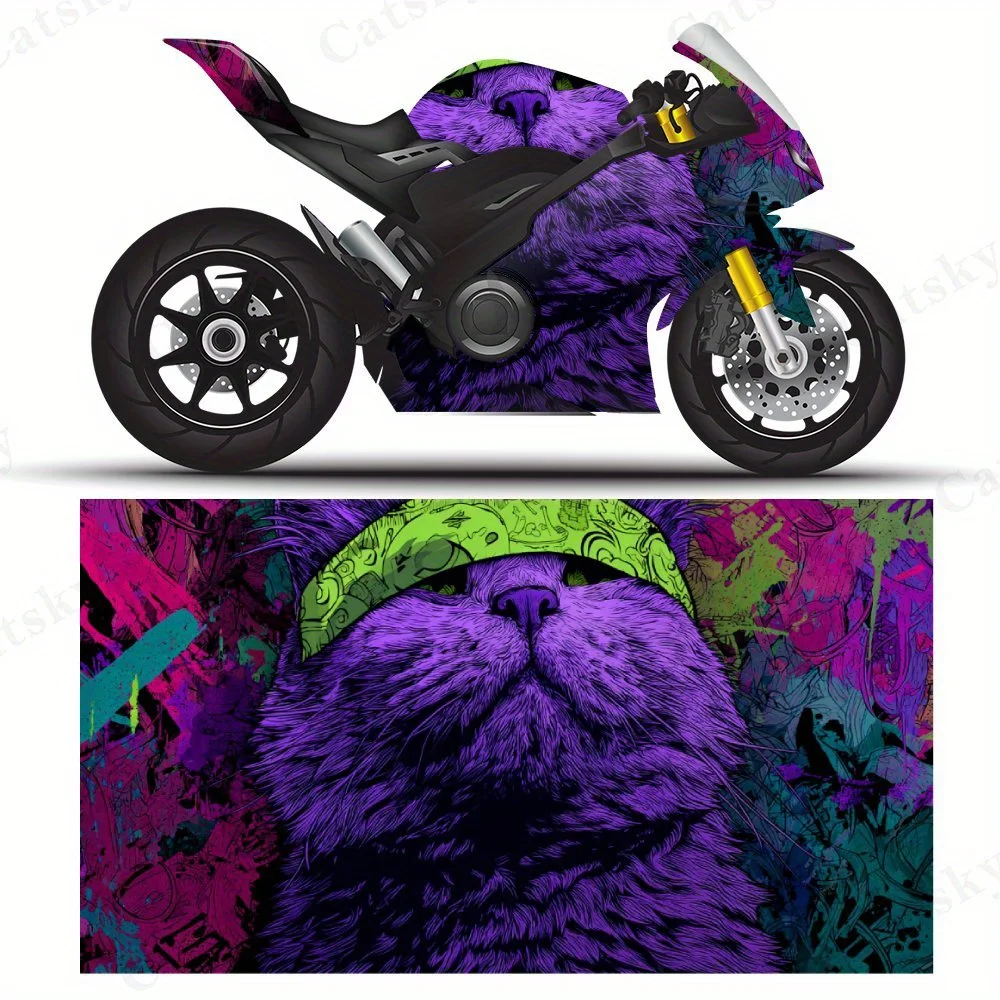 

Фиолетовый кот с модной повязкой на голову, граффити, наклейки на мотоциклетную пленку, прочные клейкие наклейки из ПВХ для индивидуального изготовления мотоцикла, Wea