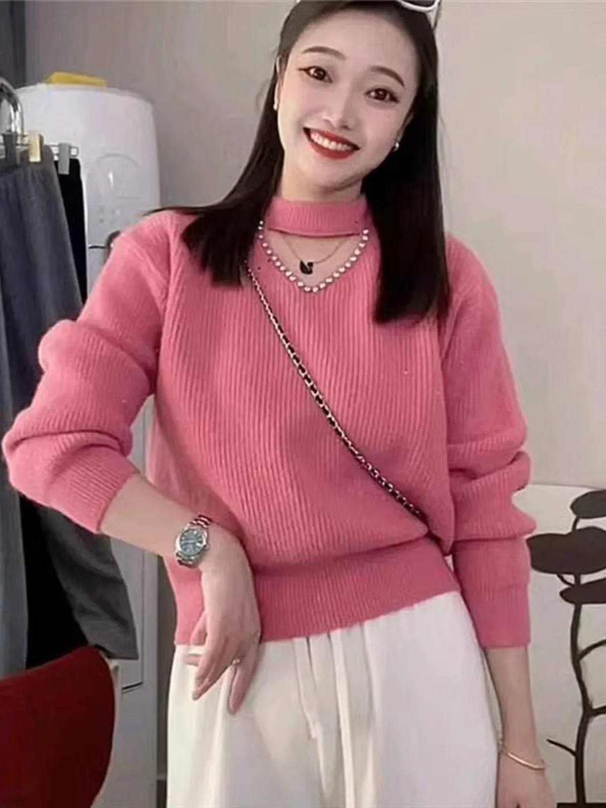 سترة محبوكة سميكة بياقة على شكل V للنساء، تصميم فضفاض يُلبس فوق الرأس، إصدار جديد للخريف والشتاء، ملابس داخلية نحيفة، أسلوب ع... #1