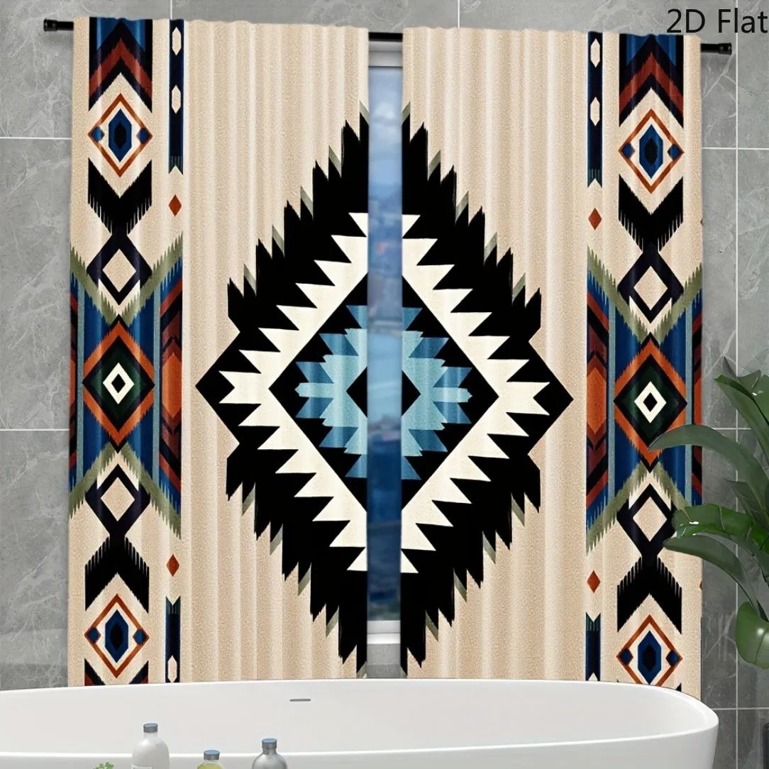 

Boho Geometric Curtain, Aztec Tribal Print Drape, Southwestern Decor for Bedroom Window Treatment Blackout