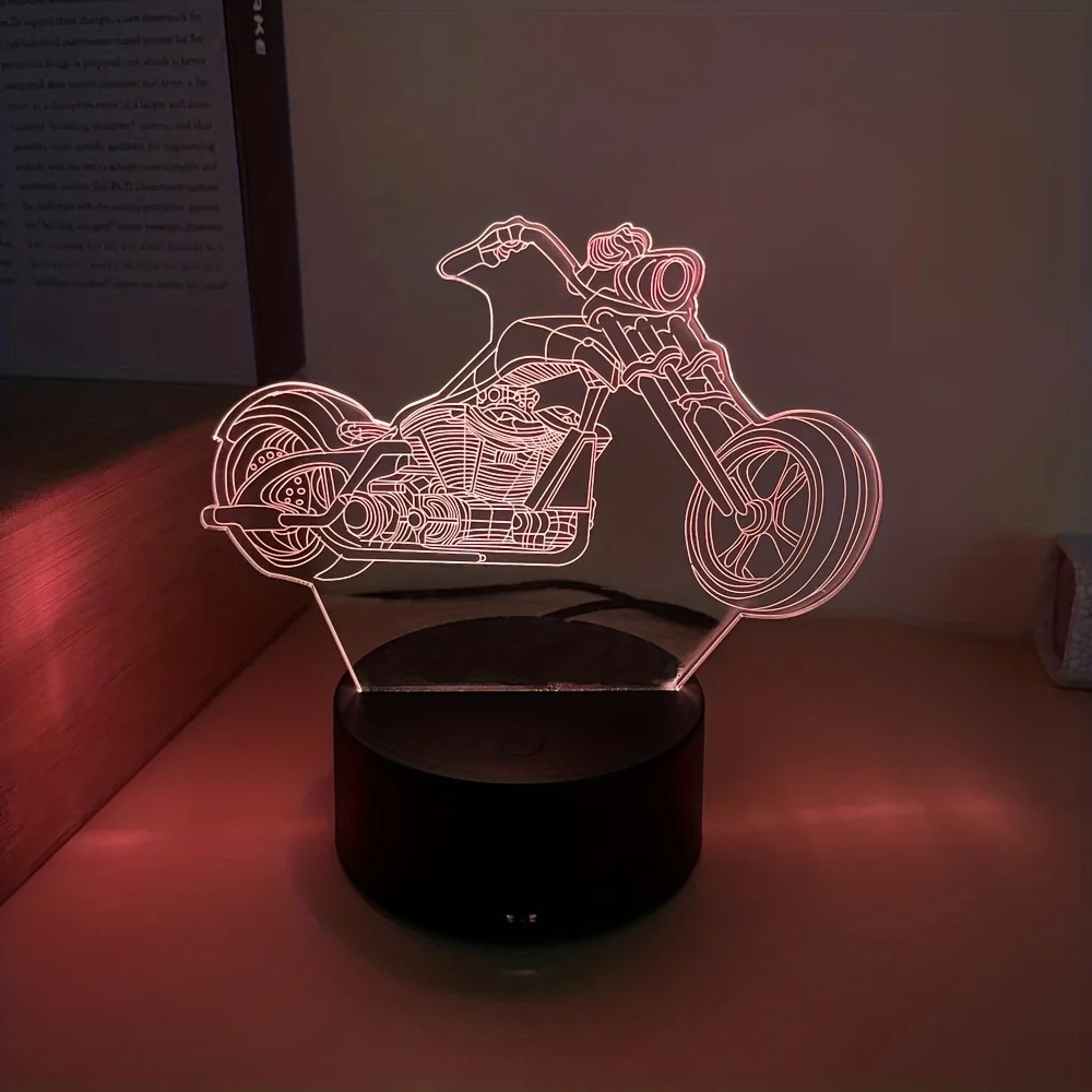 3D Motocicleta Luz Noturna, 7 Mudando a Cor LED, Lâmpada Ilusão, Sala de estar Decor, Luzes LED Night, Mood Lamp, Home Decor, USB