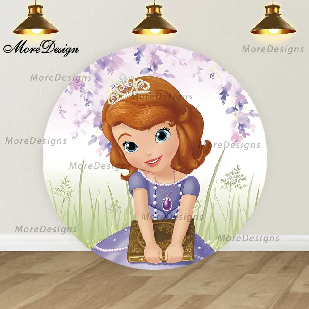 Sofia the First Round Photo Backdrop Covers For Girls Birthday Baby Shower Cylinder Covers Vinyl Polyester Photo Background