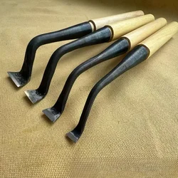 Straight Handle Curved Neck Flat Mouth Carving Chisel Knife Tree-root Carving Flat Chisel Carpentry Groove Carving Trimming Tool