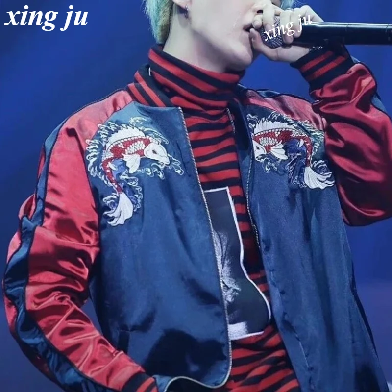 

Kpop Korean Singer Women Loose Baseball Jackets Jazz Dance Concert Outfits Music Festival Zipper Coats Rave Wear Stage Costume