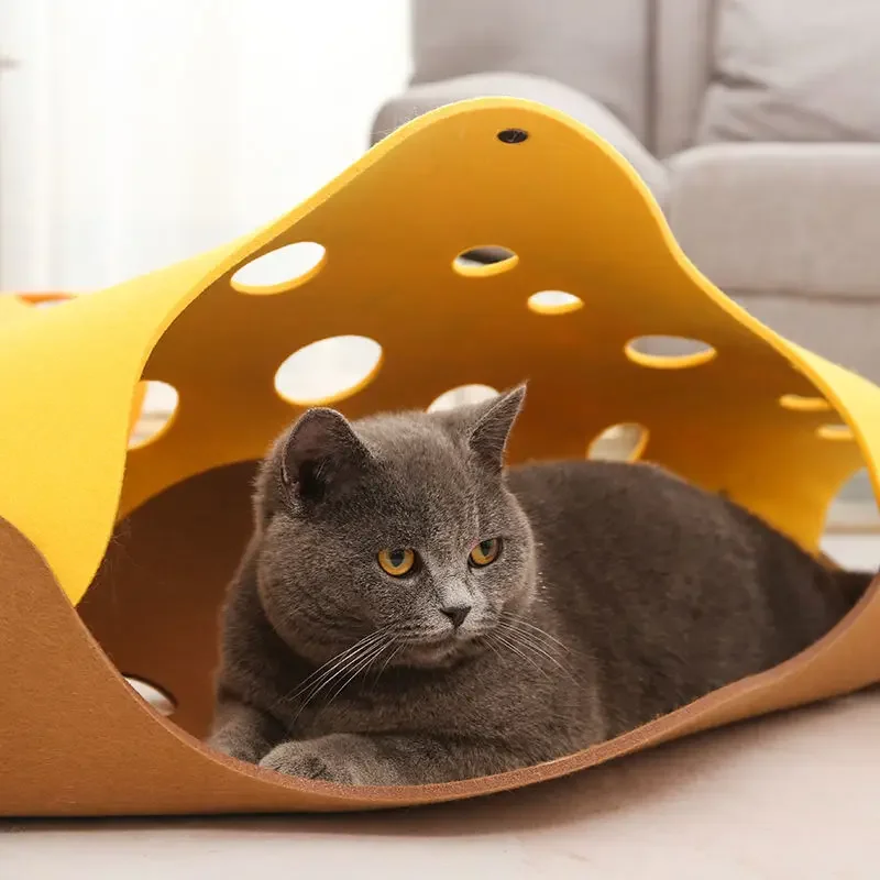 2pcs Cat Toy Felt  Splicing Cat Tunnel Deformable Kitten Nest Collapsible Tube House Tunnel Interactive Pet Toy Cat Accessories