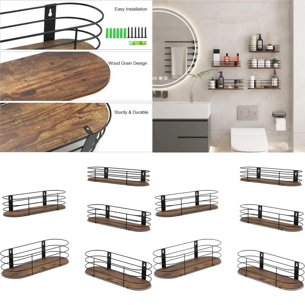 

Set of 5 Rustic-Style Oval Wall Shelves, Suitable for Hanging in Various Rooms Including Bathroom, Bedroom, Kitchen, and Living