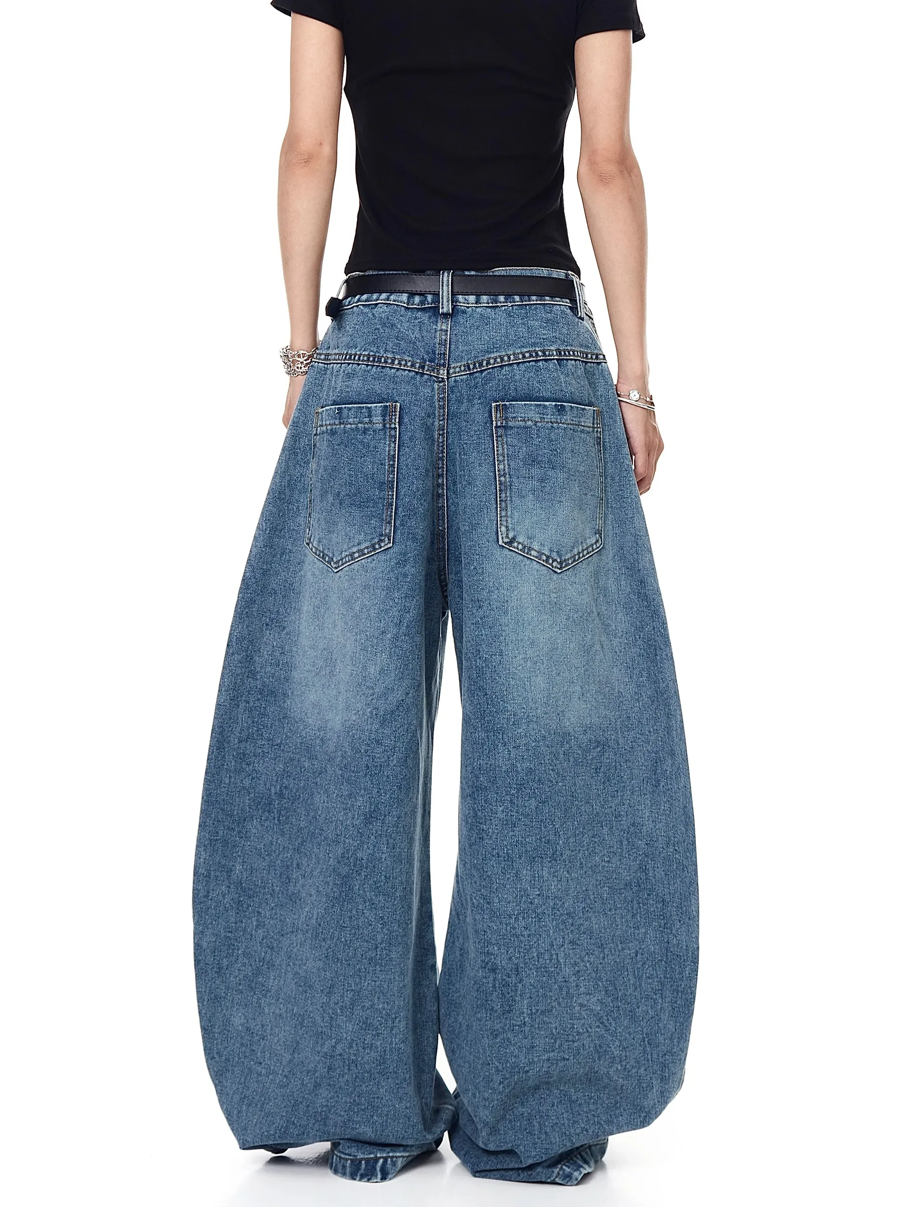 Y2K Pantalones vaqueros con letras estampadas Ropa de trabajo retro americana Pantalones con cuchillo curvo de pierna ancha sueltos con múltiples bolsillos