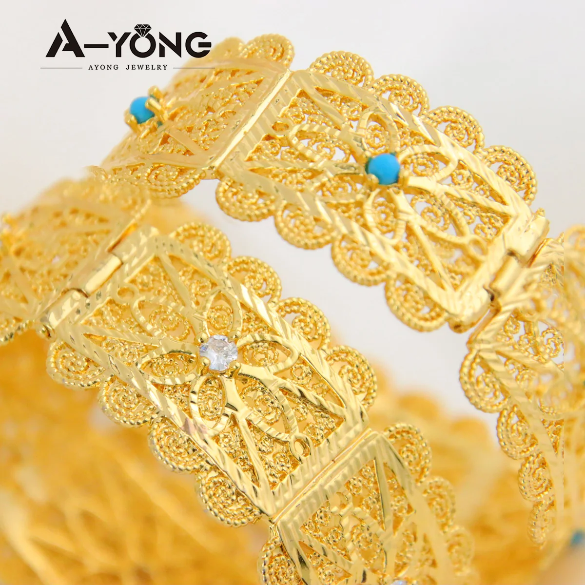 Algeria Wedding Bridal Gold Bracelet 21k Gold Plated Royal Cuff Bangles Dubai Women Luxury Engagement Ramadan Jewelry - Image 4