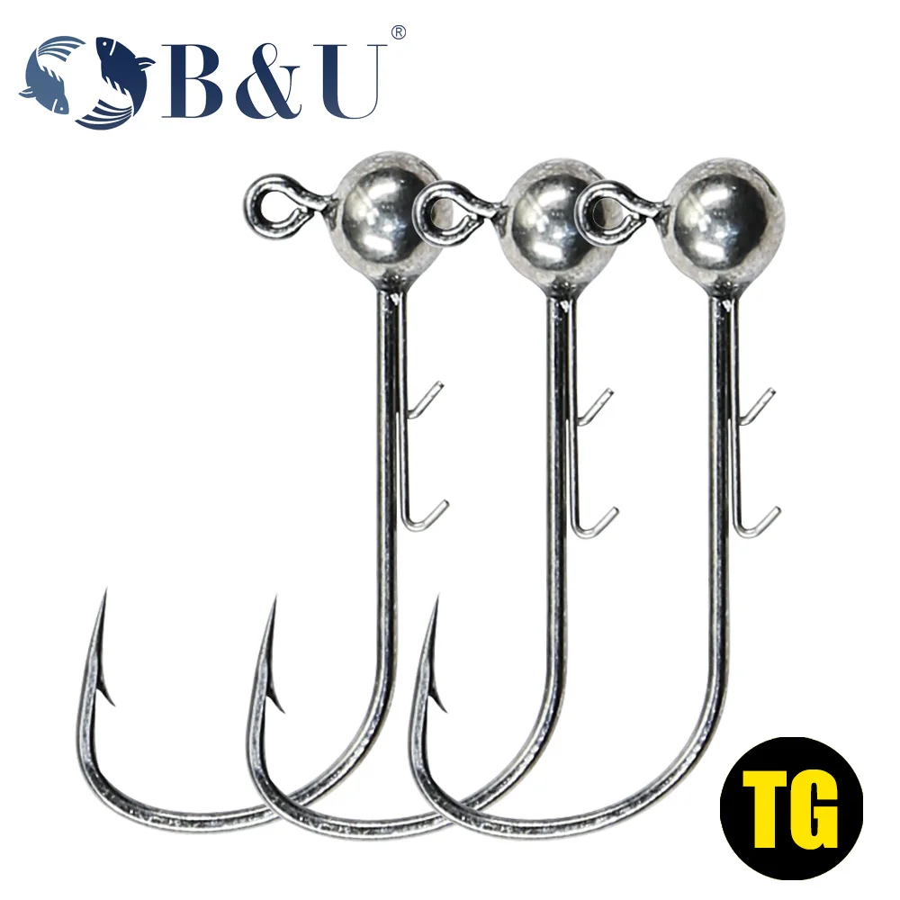 B&U Tungsten Jig Head 1.8g 3.5g 5.3g Ajing Finesse Micro Hook With Mustad Lure Fishing Worm Hook for Soft Lure