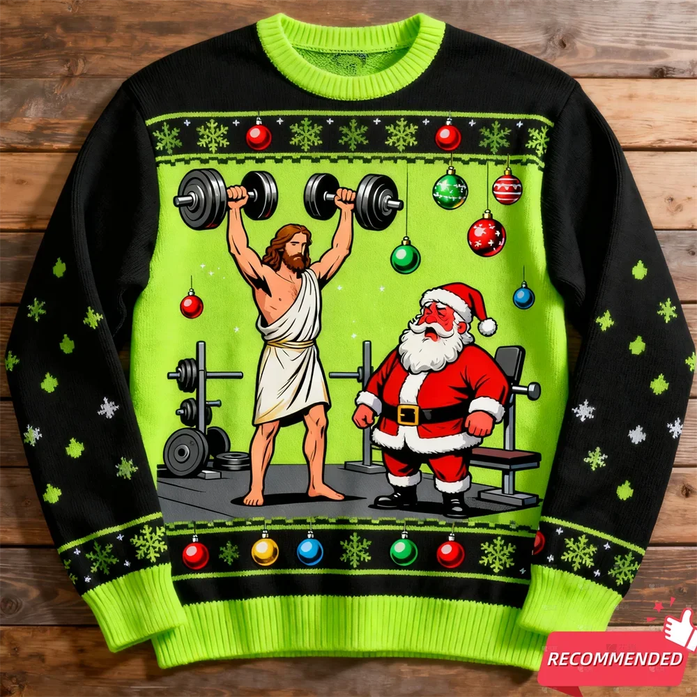 Ugly Christmas Sweater Jesus vs. Christmas Duel Gingerbread Men's Printed Hoodie Christmas Day Party Boys' and Girls' Sportswear