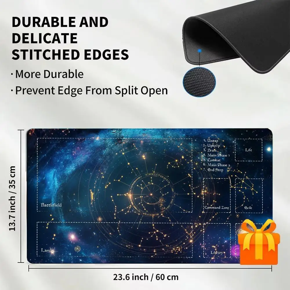 Large mousepad TCG Playmat Trading Card Game Mat Minimal Black Gold Cloud Crescent Moon Star Soft Aesthetic Magic MTG  CCG Card