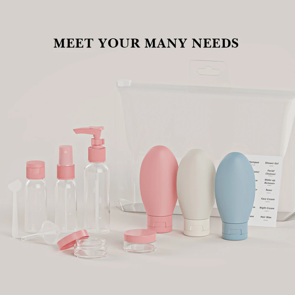 11Pcs Travel Refillable Bottle Set Lotion Shampoo Liquid Cream Cosmetic Containers Portable Spray Bottles Empty Squeeze Tube