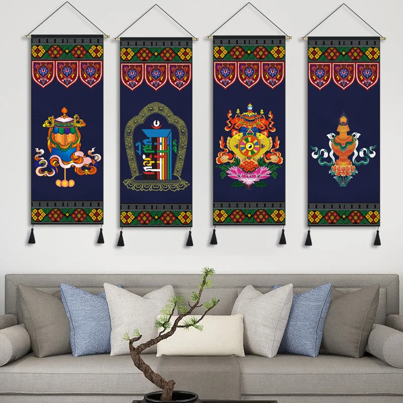 

Tibetan Fabric Tapestry Abstract Ethnic Decorative Hanging Living Room Wall Hanging Decor Homestay Decoration Cloth Painting