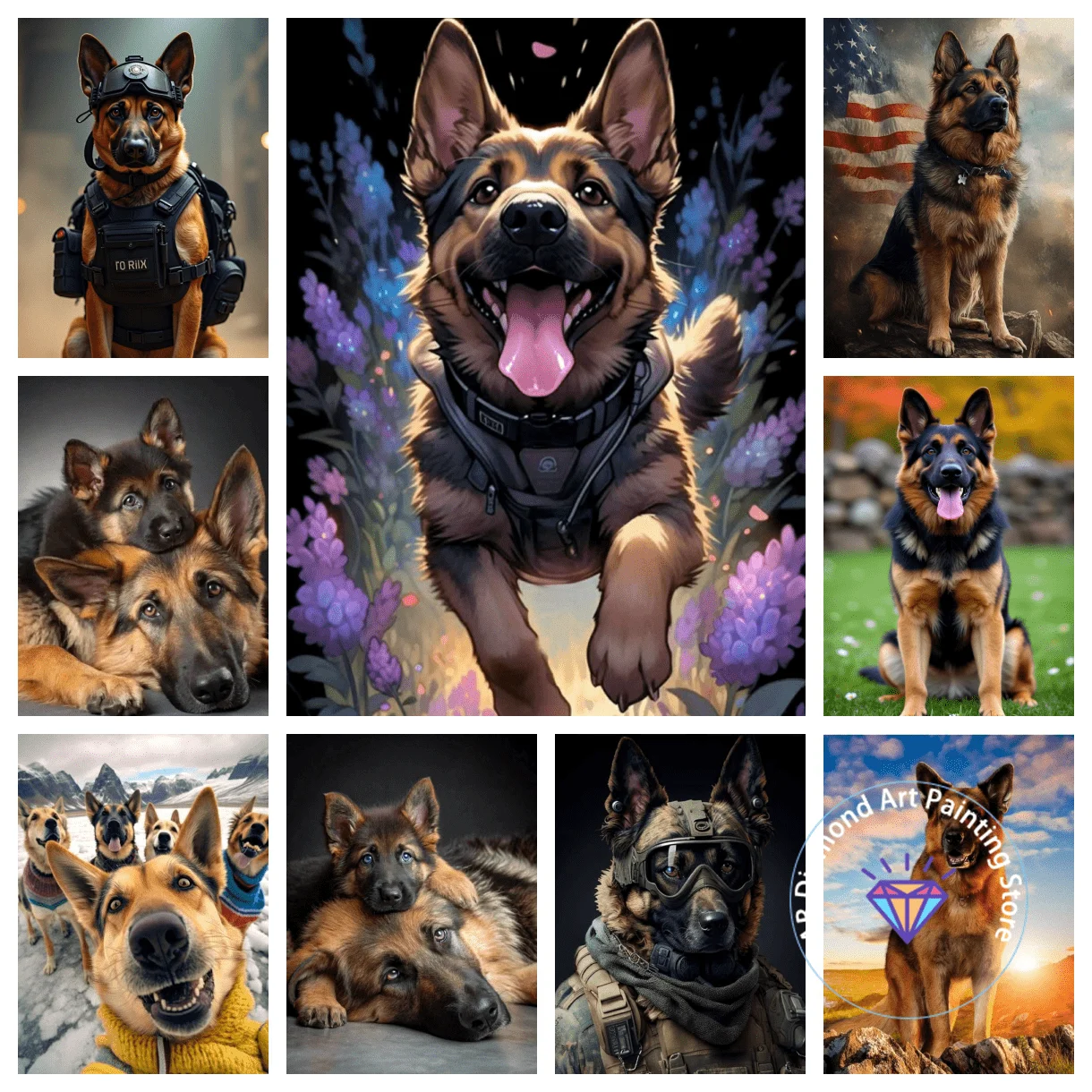 

German Shepherd Dog Animal Diamond Painting Kit 5D DIY Diamond Embroidery Cross Embroidery Handmade Art Crafts Home Decoration