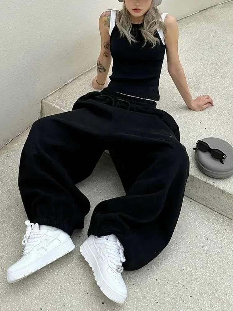 HOUZHOU Vintage Y2k Oversize Black Sweatpants Woman Jogger Korean Fashion Baggy Sports Pants Kpop Harajuku Streetwear Trousers