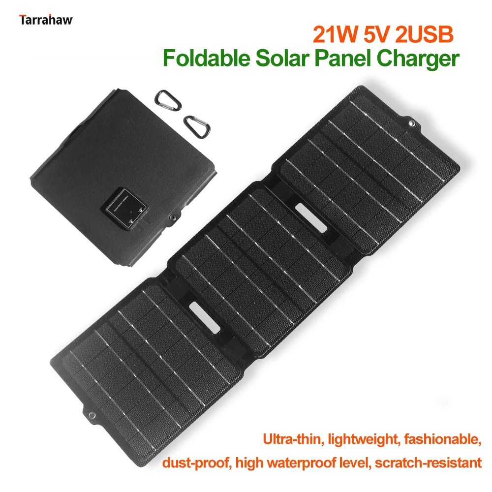 

21W ETFE Foldable Solar Charger USB 5V Mobile Power Bank Solar Panel Folding Bag Portable Outdoor Waterproof Photovoltaic Pate