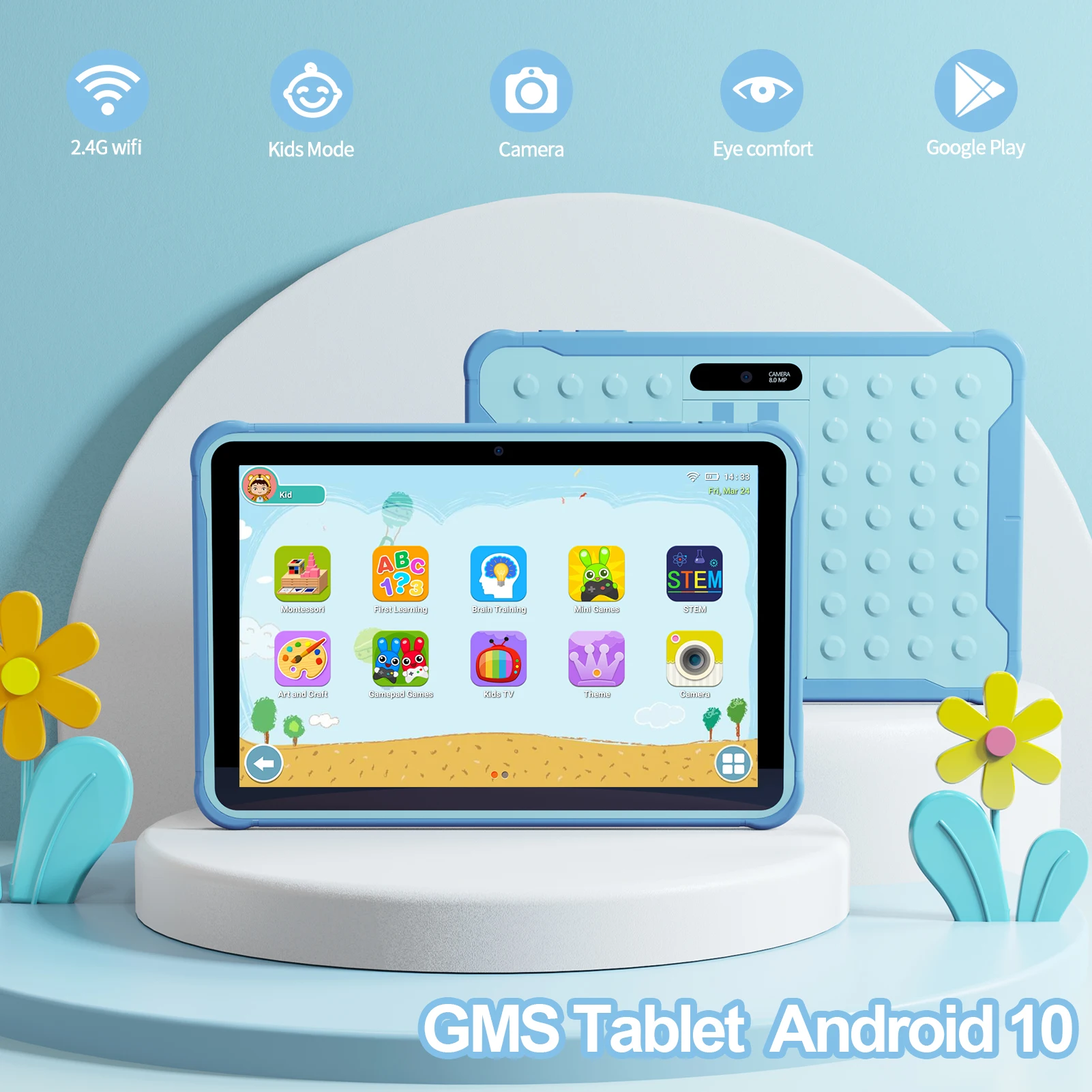 Pritom-Tablette Android 13 Go pour Enfants, Wi-Fi, Façades, Processeur Core, 2 Go de RAM, 64 Go, Dean prometteur avec Étui, 10"