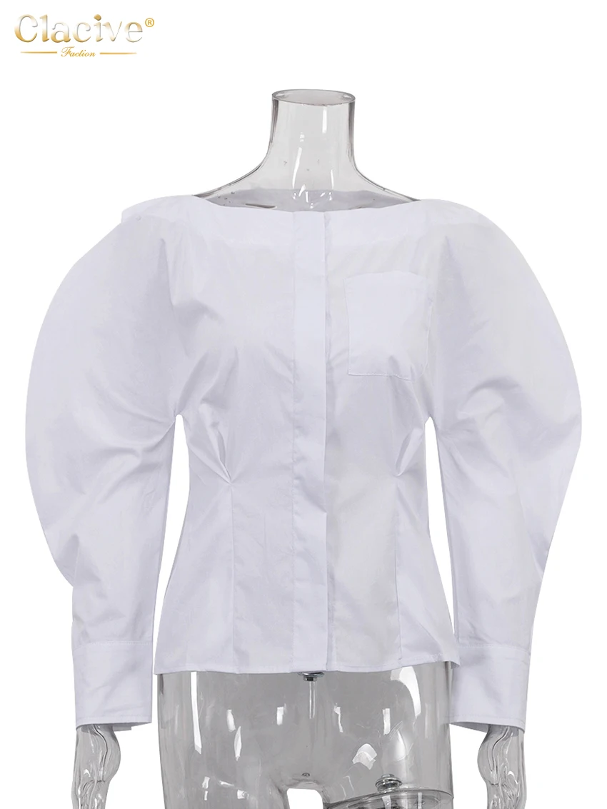 Clacive Fashion Loose White Cotton Women Shirt 2025 Casual Square Collar Long Sleeve Blouse Elegant Classic Top Female Clothing