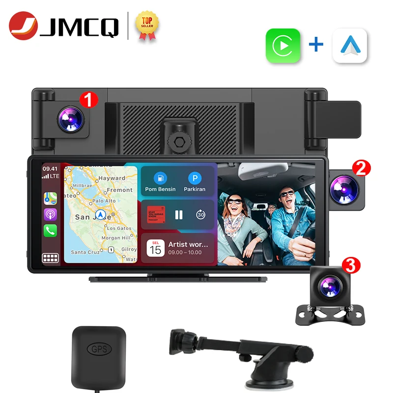 

JMCQ 10.26" Dash Cam Rearview mirror camera Wifi wireless Carplay & Android Auto Dual Lens Car DVR Video Recorder GPS AUX