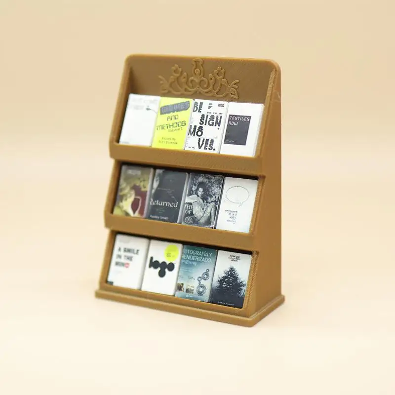 عرض رف كتب مصغر 1:12 - ديكور غرفة الدراسة لبيت الدمى مع أرفف قابلة للتعديل، لمسة نهائية من الحبوب الخشبية الواقعية #5