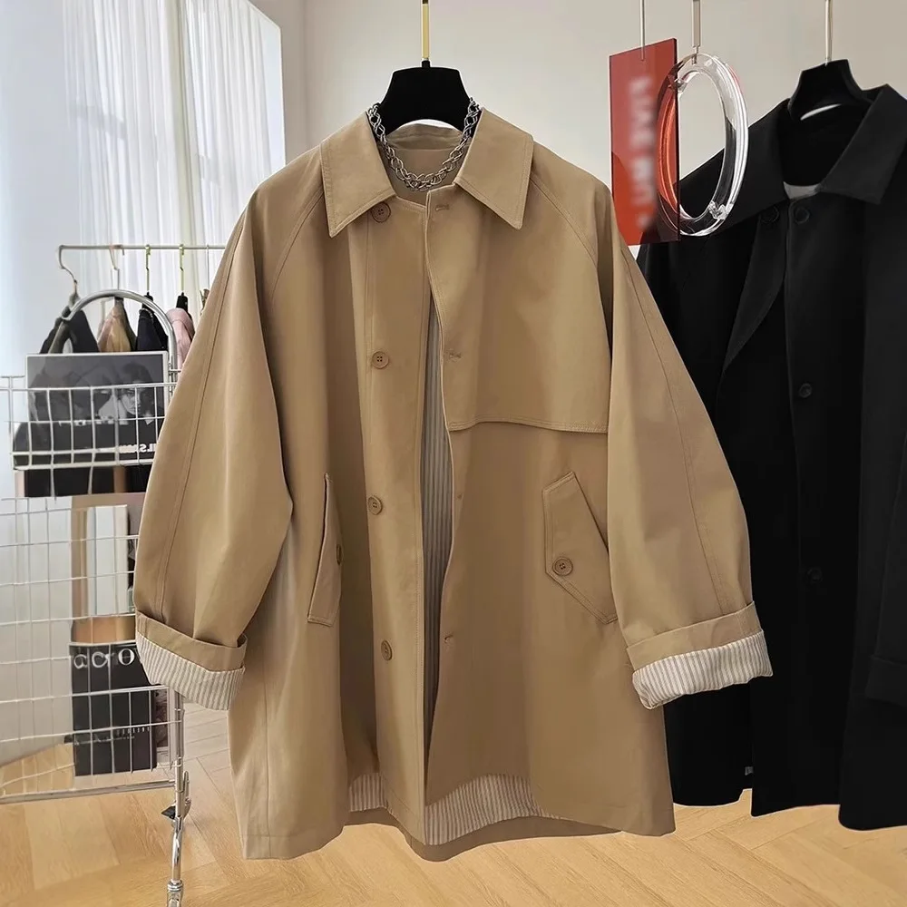 

Women Trench Coats Solid Jackets Oversize Pocket Turn Down Collar Long Sleeves Single Breasted Loose Office Casual 2026 Spring