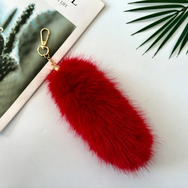أفخم الثعلب الفراء الذيل المفاتيح فروي ذيول كيرينغ المرأة حقيبة سحر أفخم سلاسل المفاتيح لسيارة أكياس المجوهرات المعلقات حلقة رئيسية