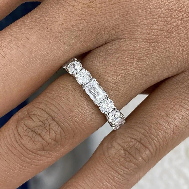 

2.3 Ctw DEF/VS Emerald & Round Cut HPHT Lab Grown Diamond Ring 14K White Gold NO IGI