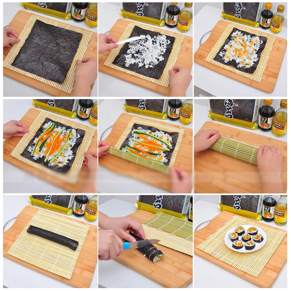 1Pcs Sushi Mat Bamboo Rolling Pad Kitchen Tool Easy to Use and Clean for Homemade Maki Rolls 24x24cm Sushi Mat