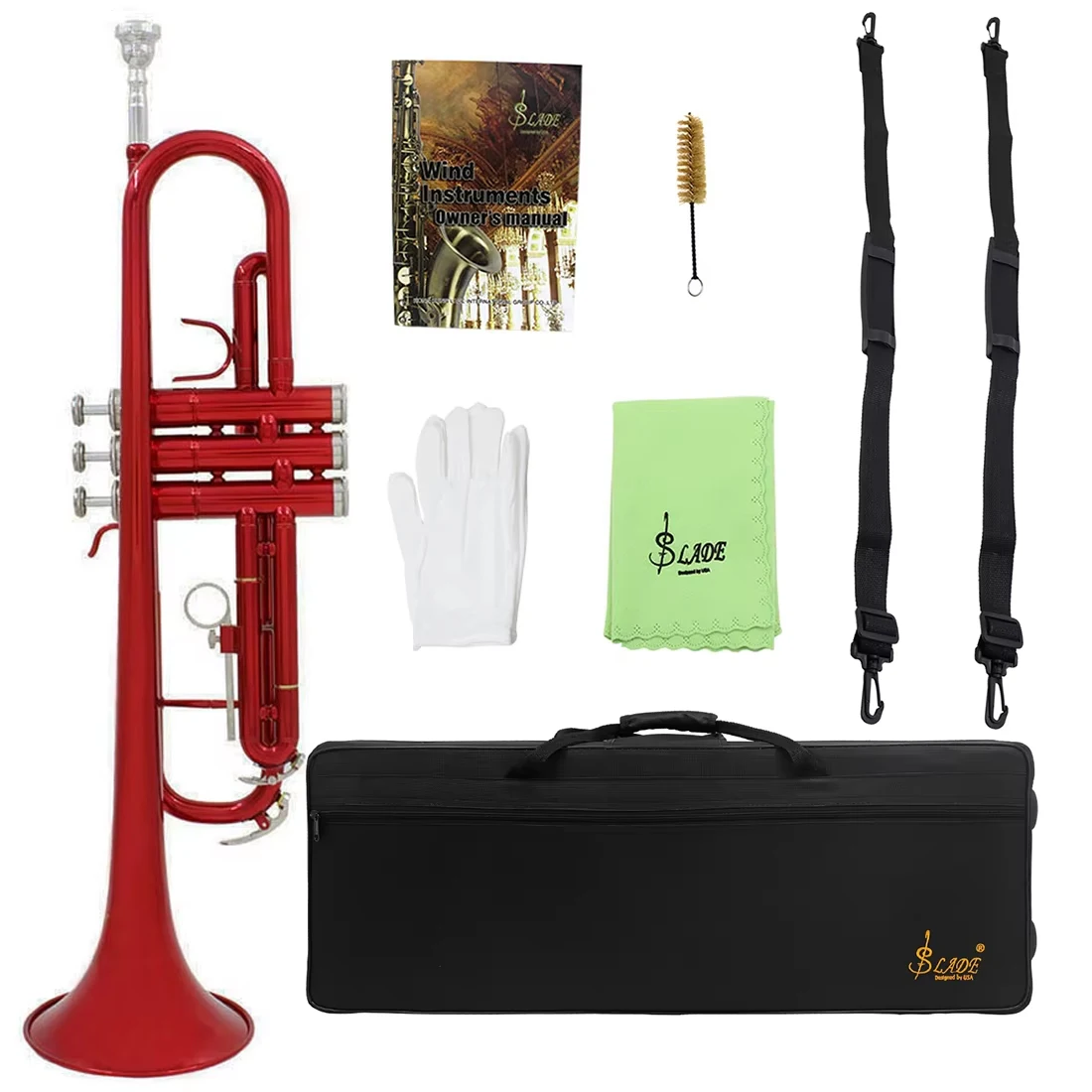 Red Trumpet Bb Flat Professional Brass Musical Instrument Exquisite Durable Trompete Mouthpiece Gloves Strap Case Accessories
