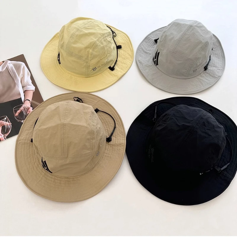 Japanese Simple Tooling Style Drawstring Bucket Hats for Men and Women Summer Outdoor Sun Protection Quick-drying Hiking Caps
