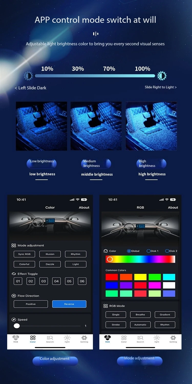New Car Ambient Light LED Strip with Color Changing Music Sync Universal Fitment