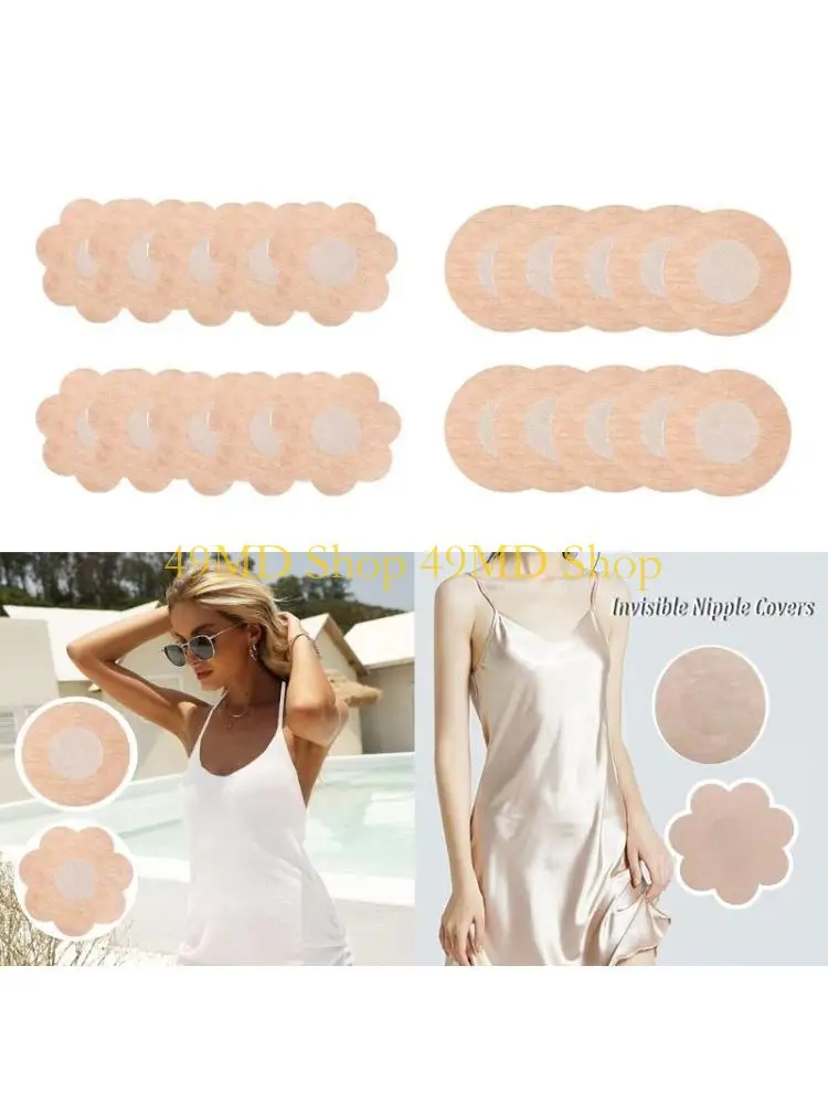 49MD Portable Nipless Pasty Stickers 40Pcs/Set Disposable Nipple Covers Waterproof for Swimwear Invisible Breast Pasties