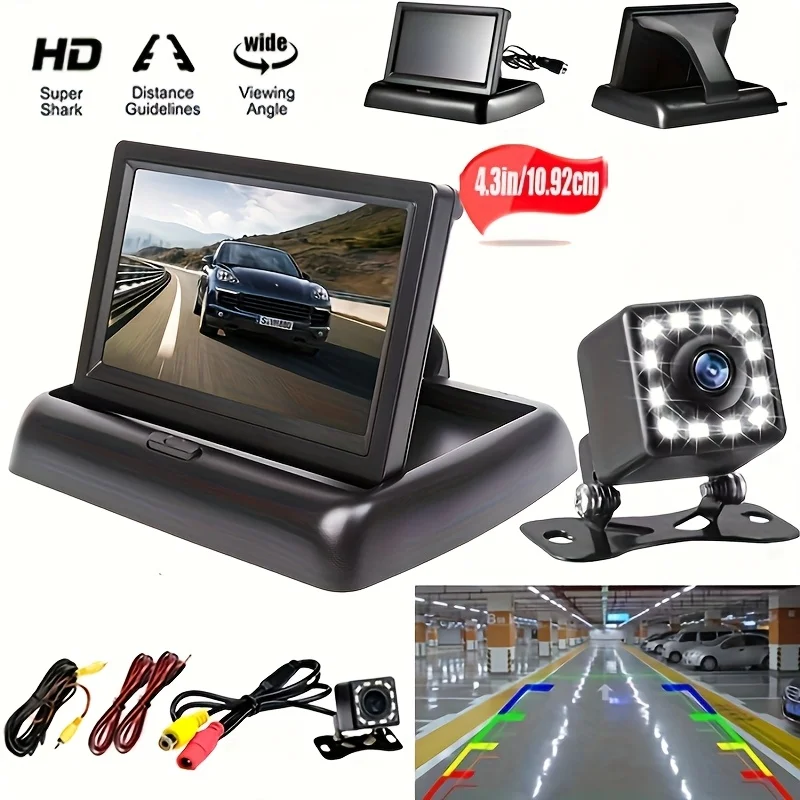 Easy-Install 4.3inch Backup Camera Kit with Night Vision for Cars, Trucks, RVs & More - Includes LCD Screen, Power Cables