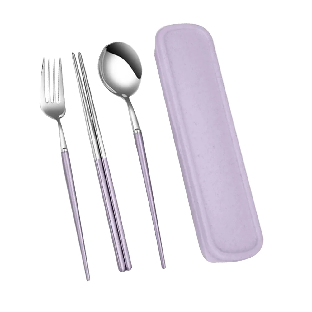 

3 Pcs Stainless Steel Cutlery Spoon Chopsticks Storage Case Kit Camping Utensils Travel Tableware Kitchen