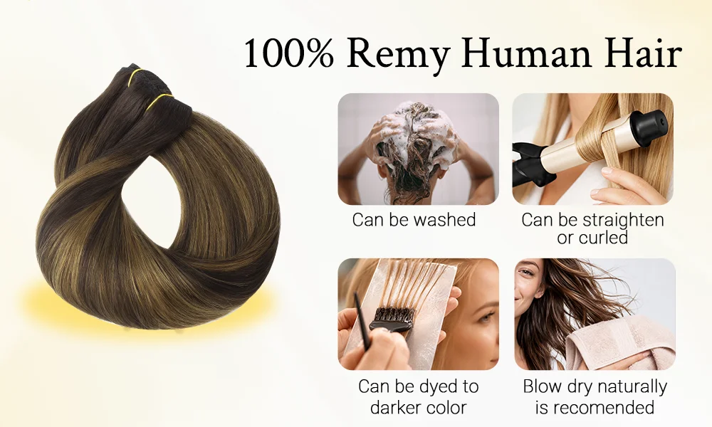Sunmofavo Clip-in-Haarverlängerungen aus Echthaar, gerade, natürliches hellbraunes Honig-Ombré-Balayage, schwarze Haarteile für Frauen, voller Kopfbedeckung – Detail 2