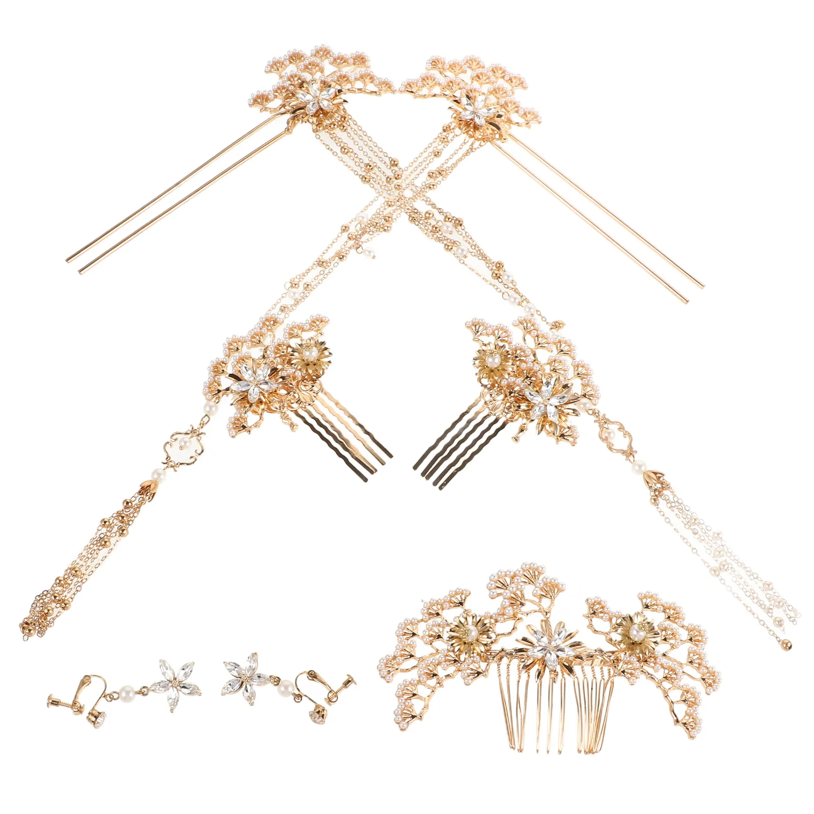 Bridal Headwear Chinese Hair Pins Set Style Accessories Crystal Hairpin Metal Fengliu Su