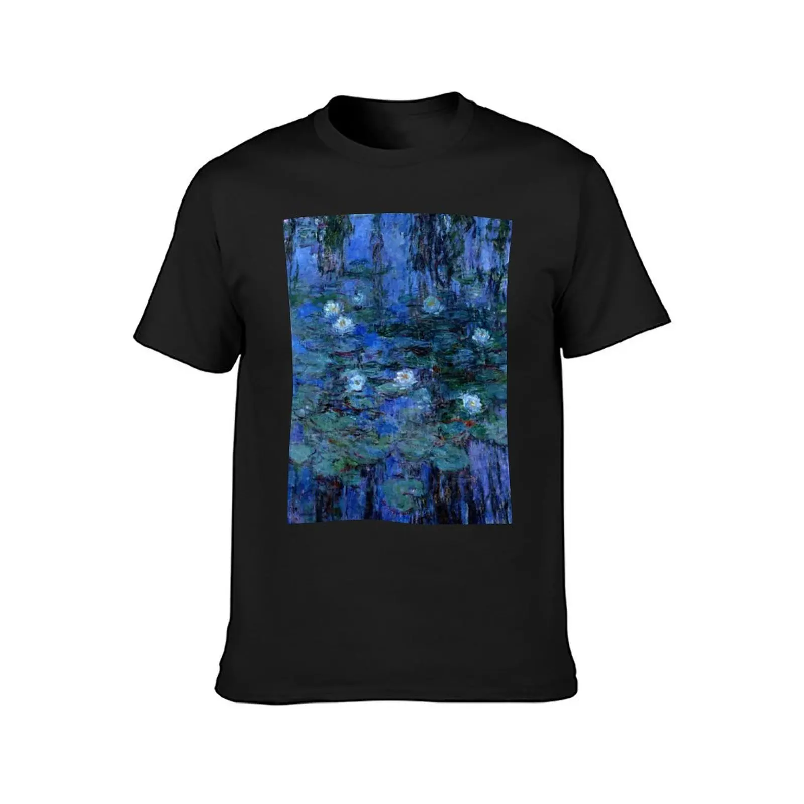 Water Lilies Monet vibrant blue T-Shirt summer top anime clothes men t shirts