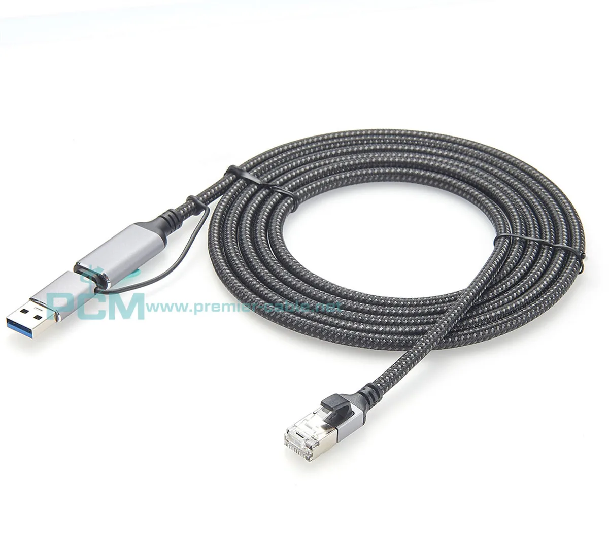 2 in 1 USB C to Ethernet CAT6 Cable USB 3.0 to RJ45 1000Mbps USB Networking Cable USB 3.1 to RJ45 Gigabit LAN Network Cable
