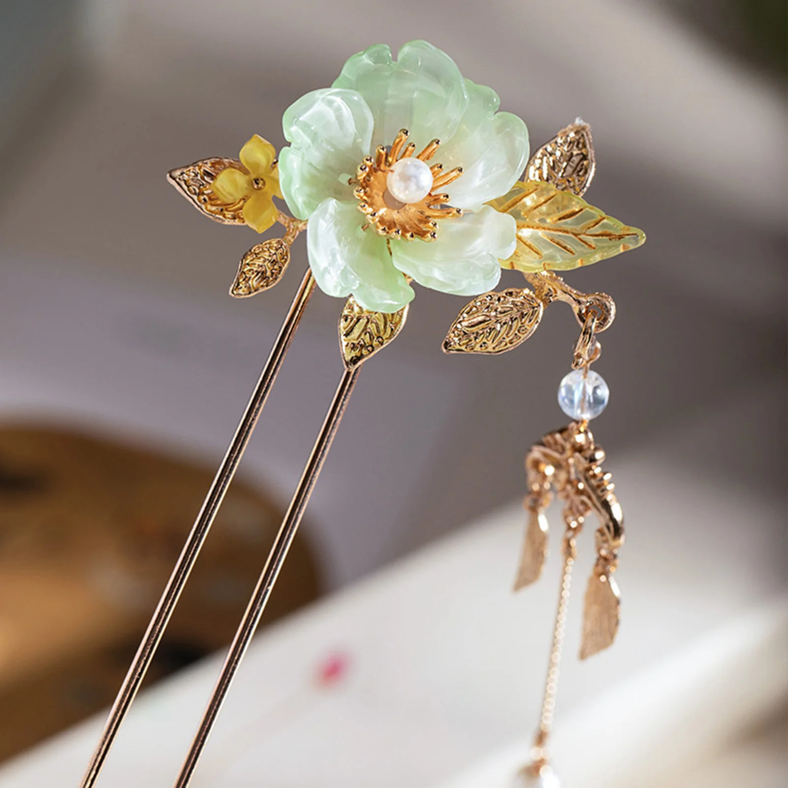 Horquilla de Pelo Vintage con Flores, Pinza de Pelo Estilo Chino Antiguo, Palillos para el Pelo para Mujer, Accesorios para el Pelo Hanfu, Horquilla Nupcial