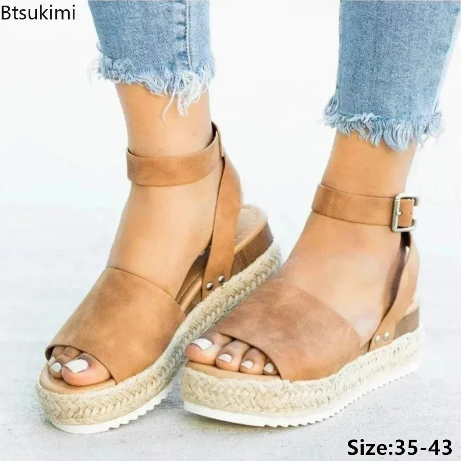 Neue 2025 frauen Sommer Schuhe Mode Hanf Seil Keilabsatz Plattform Fisch Mund Sandalen Weibliche Luxus Alias Mujer Größe 35-43