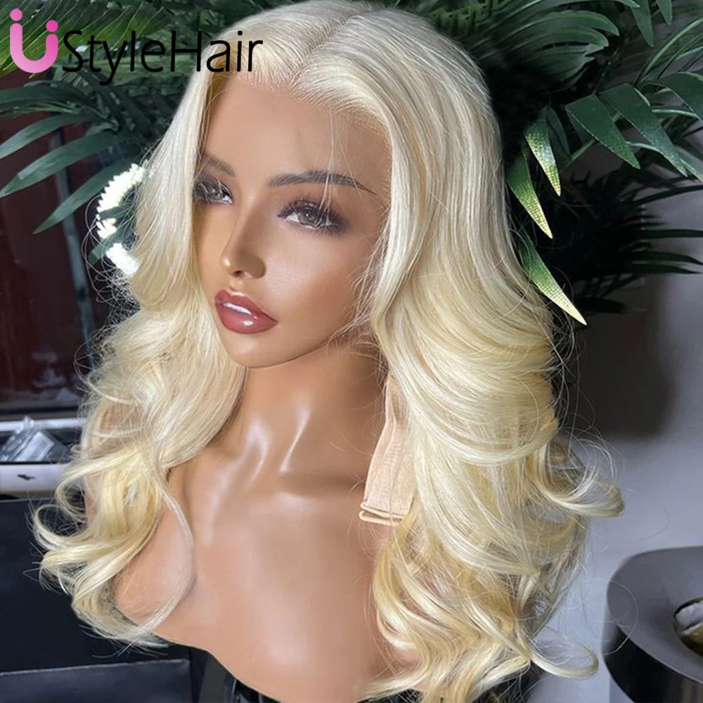 UStyleHair mieszanka blond naturalne fale peruka syntetyczna koronka przednie peruki dla kobiet dziewcząt odporne na ciepło syntetyczne włosy