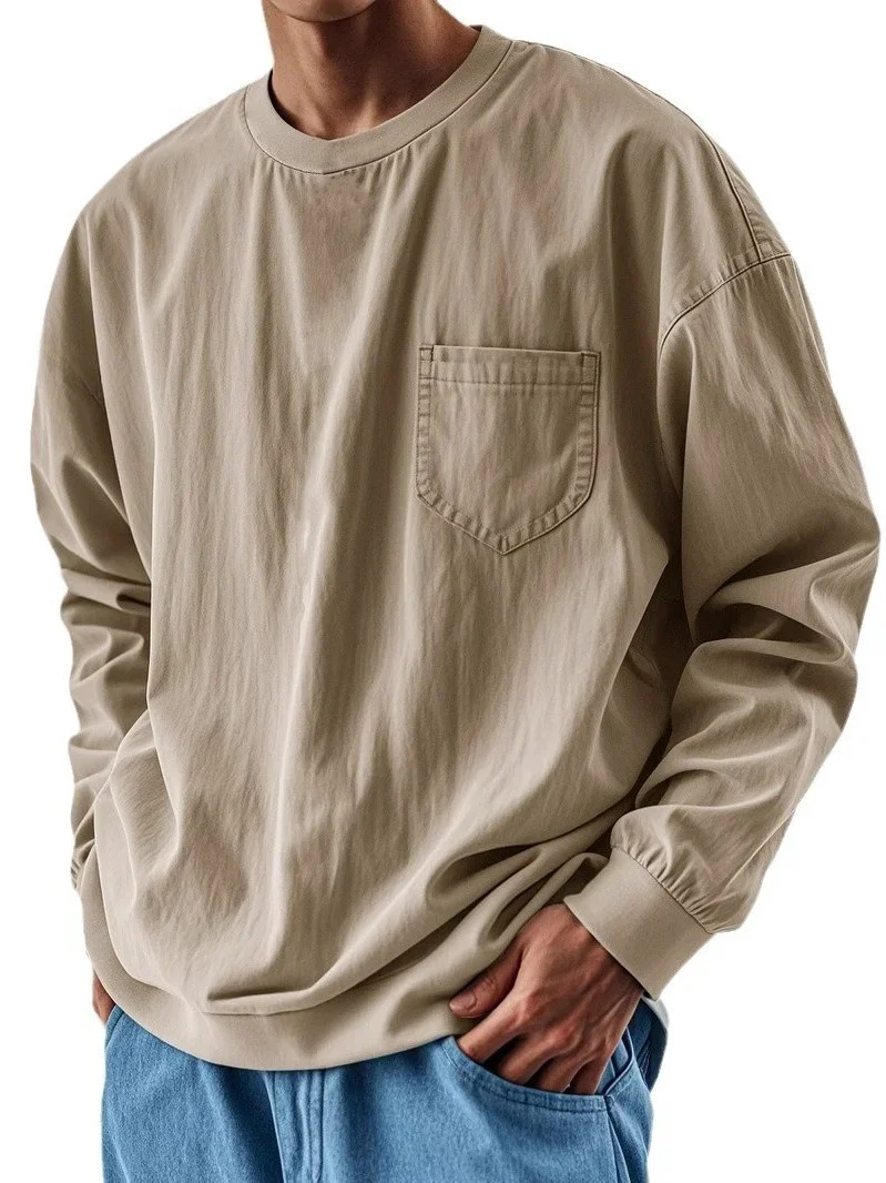 

Loose Casual Long Sleeve Men's Shirt Plus Size Comfortable Polyester Fiber Spring Autumn Trendy Top Men's T-shirt